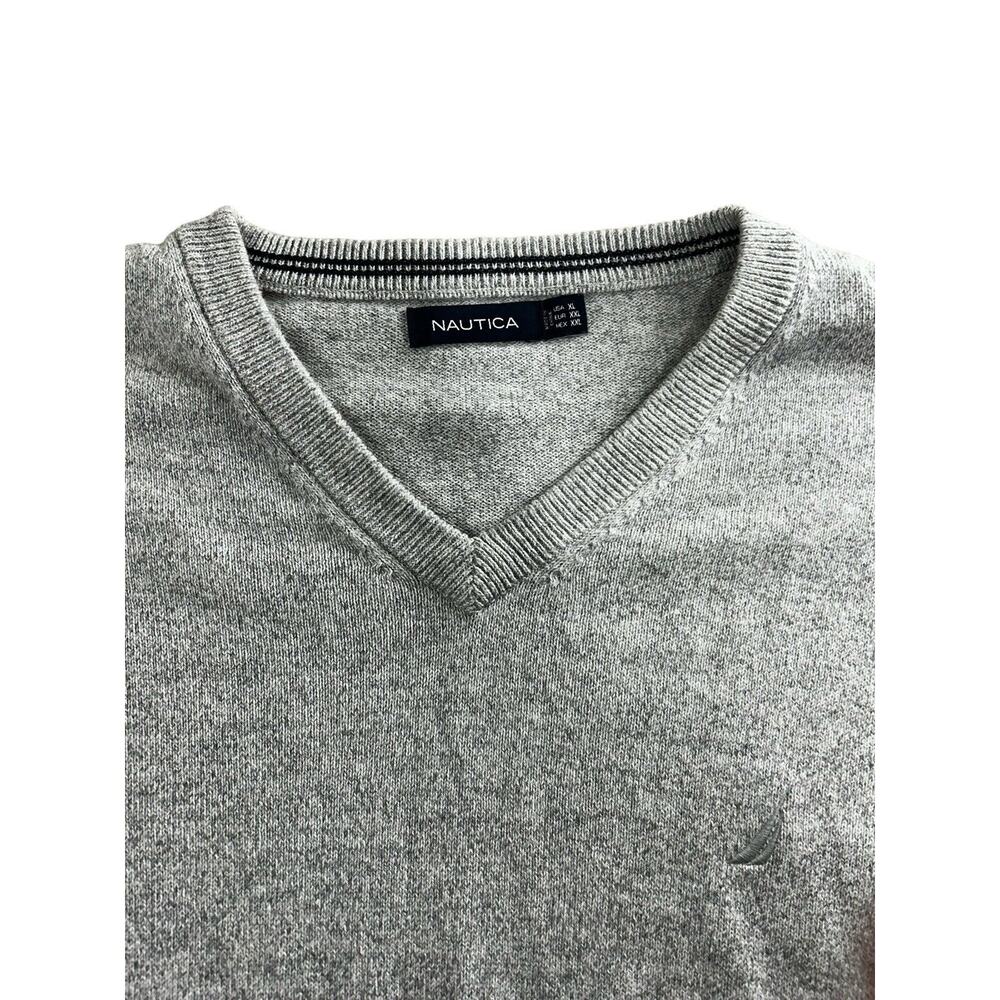 Men's Nautica Gray Pull-Over Sweater Sz XL Gray V-Neck Cotton Long-Sleeve - Picture 3 of 8